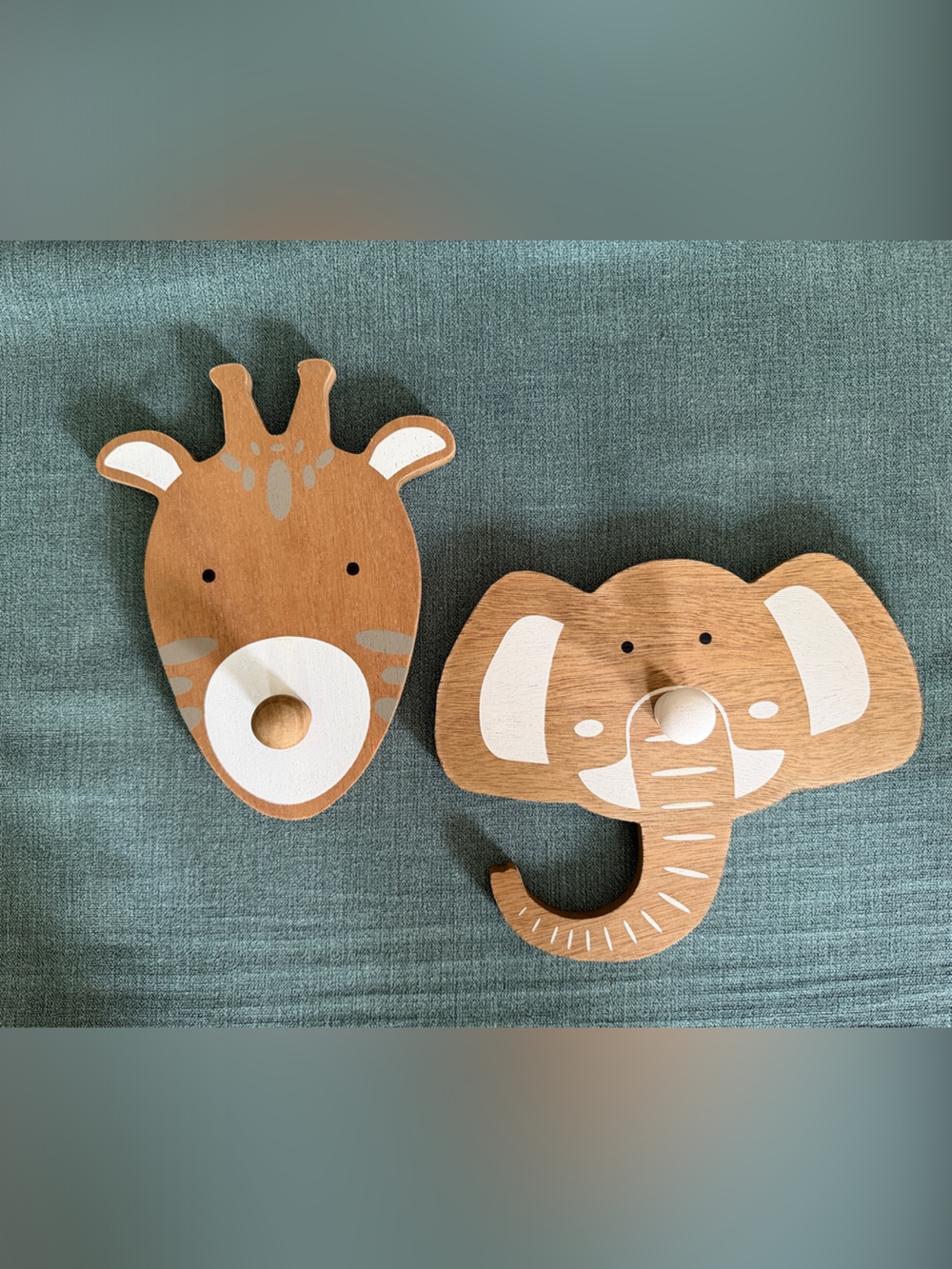 Hobby Lobby Wooden Giraffe & Elephant Wall Hooks - Brown and White